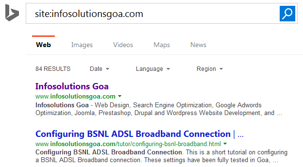 Check number of indexed pages in Bing